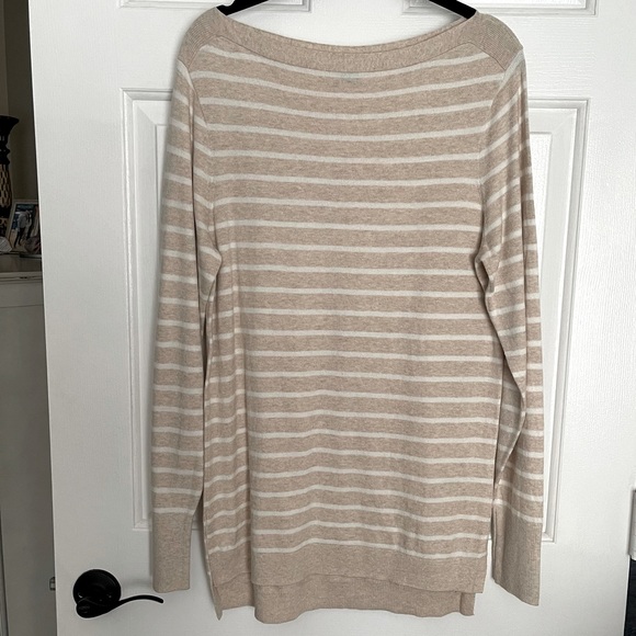 J. Crew Striped boatneck tunic sweater tan ivory thin stripe cotton BC543 medium - Picture 5 of 11